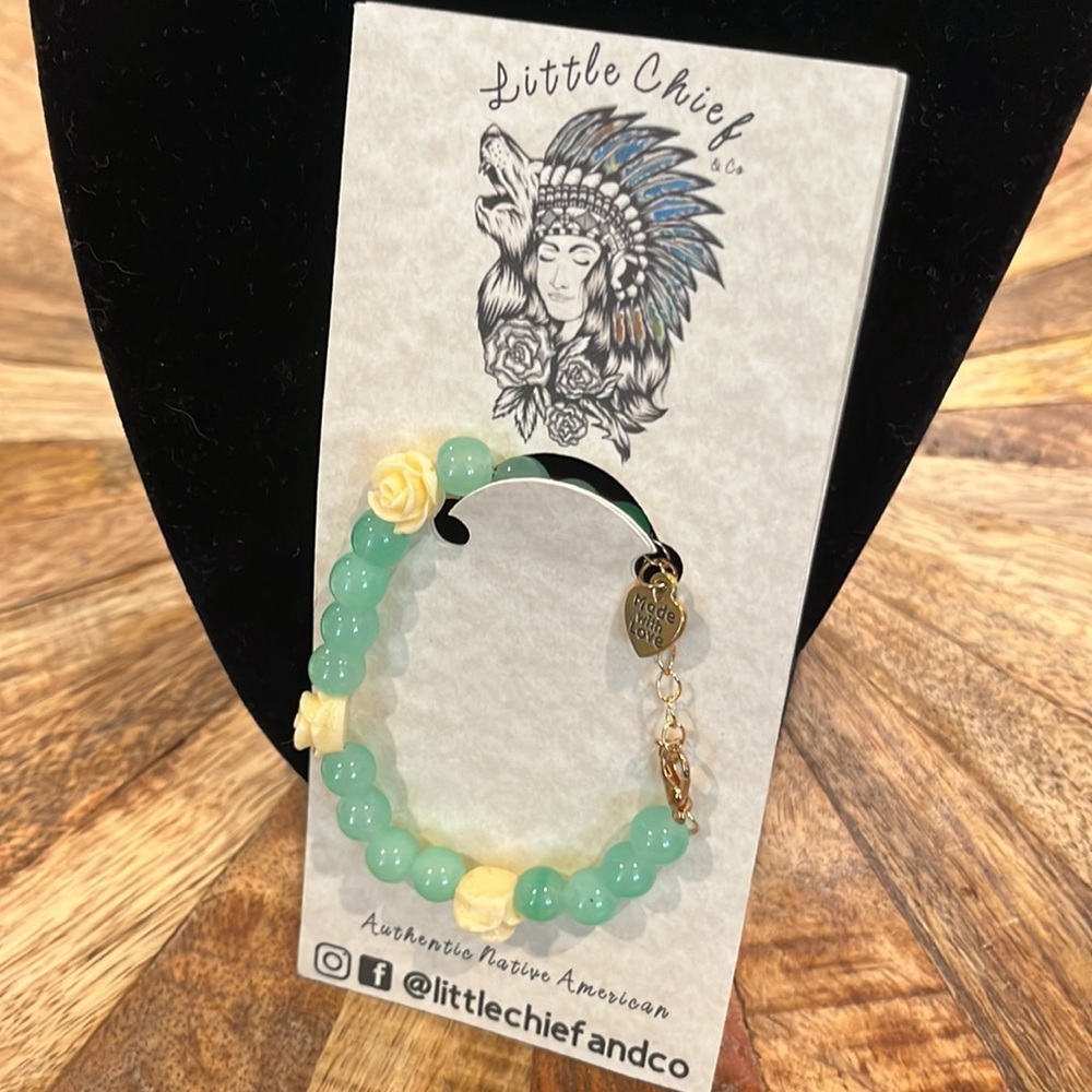 Handmade resin roses and semi-precious stone bracelet
